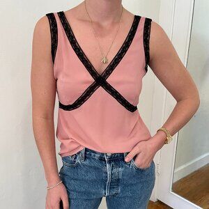 J. Crew Dusty Rose Cami Tank With Black Lace Trim Sleeveless Size 4